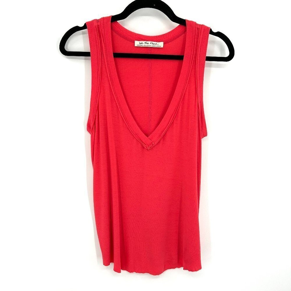 FREE PEOPLE We The Free Basic Pink Red Deep V-Neck Sleeveless Soft Tank Top XS